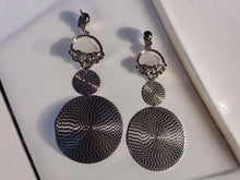 Load image into Gallery viewer, Handmade abstract Hammered Metal Clip On Earrings Silver 5 inch
