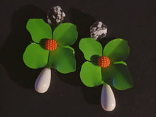 Load image into Gallery viewer, Abstract Pop Art Colorblock Flower Statement Earrings (pierced ears)
