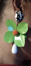 Load image into Gallery viewer, Abstract Pop Art Colorblock Flower Statement Earrings (pierced ears)
