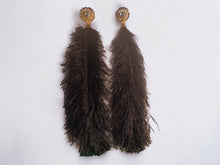 Load image into Gallery viewer, Handmade Feather Clip On Dangle Earrings Long Style 10 inch
