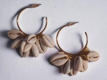 Load image into Gallery viewer, Handmade Small Cowrie Shell Hoop Earrings pierced ears
