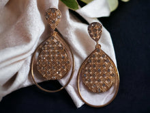 Load image into Gallery viewer, Handmade Gold Metal and rhinestone Hoop Clip On Earrings medium size
