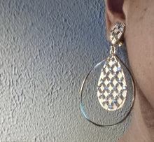 Load image into Gallery viewer, Handmade Gold Metal and rhinestone Hoop Clip On Earrings medium size

