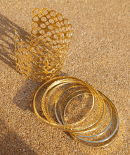 Load image into Gallery viewer, Chunky boho gold metal Cuff and Bangle Set of 10
