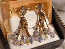 Load image into Gallery viewer, Vintage crystal and chain dangle Clip On Earrings 1960s
