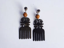 Load image into Gallery viewer, Handmade Black Wood Ankh Afro Pick Clip On Dangle Earrings Black
