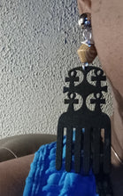 Load image into Gallery viewer, Handmade Black Wood Ankh Afro Pick Clip On Dangle Earrings Black
