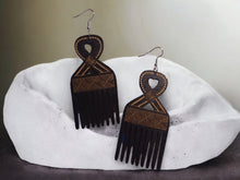 Load image into Gallery viewer, Afrocentric Adinkra Afro Pick Wooden Earrings black
