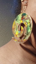 Load image into Gallery viewer, Handpainted Abstract Wood Clip On Earrings, Colorful Swirl Design
