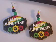 Load image into Gallery viewer, Handmade Extra large  Wood Afrocentric Juneteenth Design Earrings pierced ears
