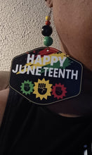 Load image into Gallery viewer, Handmade Extra large  Wood Afrocentric Juneteenth Design Earrings pierced ears
