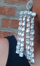 Load image into Gallery viewer, Giant Runway Rhinestone Clip On Earrings, 7 inch Dangle
