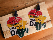 Load image into Gallery viewer, Handmade Wood Afrocentric Juneteenth Design Earrings pierced ears
