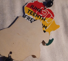 Load image into Gallery viewer, Handmade Wood Afrocentric Juneteenth Design Earrings pierced ears

