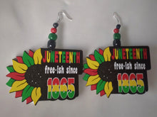 Load image into Gallery viewer, Handmade Extra large  Wooden Afrocentric Juneteenth Design Earrings pierced ears
