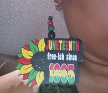 Load image into Gallery viewer, Handmade Extra large  Wooden Afrocentric Juneteenth Design Earrings pierced ears
