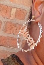 Load image into Gallery viewer, Large silver Queen Hoop Earrings silver
