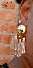 Load image into Gallery viewer, Handmade Clear Lucite Dangle Earrings, Gold Metal Accent
