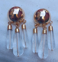 Load image into Gallery viewer, Handmade Clear Lucite Dangle Earrings, Gold Metal Accent

