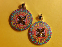 Load image into Gallery viewer, Handmade boho Wood and Rhinestone Clip On Dangle Earrings
