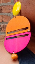 Load image into Gallery viewer, Extra large Handmade Natural Wood and acrylic Geometric Earrings Clip On 7 inch
