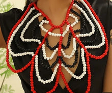 Load image into Gallery viewer, Avant Garde Wood Bead Statement Necklace &amp; Clip On Earrings Set

