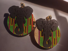 Load image into Gallery viewer, Handmade Lucky African elephant Wood and Kente Clip on Earrings
