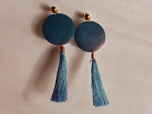 Load image into Gallery viewer, Handmade boho wood and Tassel clip on earrings 6 inch
