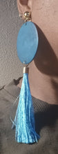 Load image into Gallery viewer, Handmade boho wood and Tassel clip on earrings 6 inch
