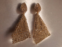 Load image into Gallery viewer, Handmade Gold rhinestone Metal Mesh Clip On Earrings 4 inch
