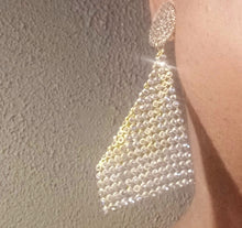 Load image into Gallery viewer, Handmade Gold rhinestone Metal Mesh Clip On Earrings 4 inch
