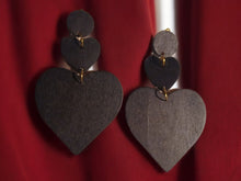 Load image into Gallery viewer, Handmade Extra Large Heart Wooden Dangle Earrings Clip on black
