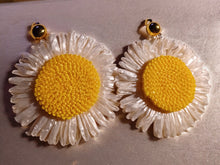 Load image into Gallery viewer, Large Boho Raffia Sunflower Clip On Earrings
