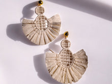 Load image into Gallery viewer, Extra large Natural Boho Raffia Clip On Earrings white
