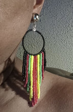 Load image into Gallery viewer, Clip on Afrocentric colors hand beaded hoops
