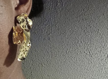 Load image into Gallery viewer, Abstract Molded Flower Petals Statement Earrings (pierced ears) gold
