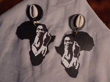 Load image into Gallery viewer, Fela Kuti Earrings, Afro Beat Africa Map Clip-ons
