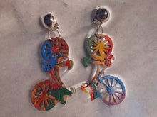 Load image into Gallery viewer, Handpainted Wooden Bicycle Dangle Clip On Earrings
