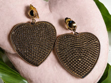 Load image into Gallery viewer, Light Gold Rhinestone Heart Clip On Earrings
