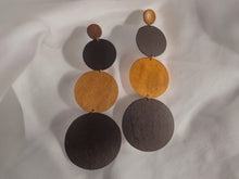Load image into Gallery viewer, Extra Long 6 inch Handmade Wooden Disc Earrings multi color
