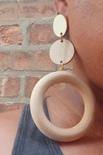 Load image into Gallery viewer, Handmade chunky un stained wood Hoop Clip On Earrings 5 inch

