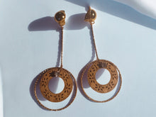 Load image into Gallery viewer, Light Gold Metal and wood boho Hoop Clip On Earrings
