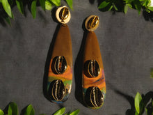 Load image into Gallery viewer, Handpainted Handmade  extra large Natural Wood Abstract Design Clip On Earrings
