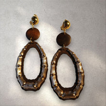 Load image into Gallery viewer, Light Gold Metal and wood Bamboo Hoop Clip On Earrings
