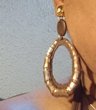 Load image into Gallery viewer, Light Gold Metal and wood Bamboo Hoop Clip On Earrings
