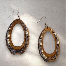 Load image into Gallery viewer, Light Gold Metal and wood Bamboo Hoop Earrings

