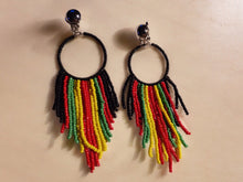 Load image into Gallery viewer, Clip on Afrocentric colors hand beaded hoops
