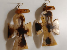 Load image into Gallery viewer, Vintage large  abstract Bovine Ankh Earrings 5 inch
