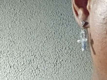 Load image into Gallery viewer, Small rhinestone Ankh Earrings silver
