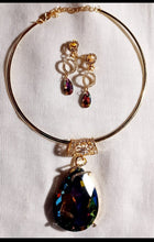 Load image into Gallery viewer, Giant Aurora borialis crystal Necklace and  Clip On Earrings Set handmade new
